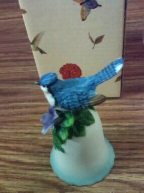 Porcelain Bell Blue Jay New In Original Box Bell Is 4" x 2 1/2" Unused